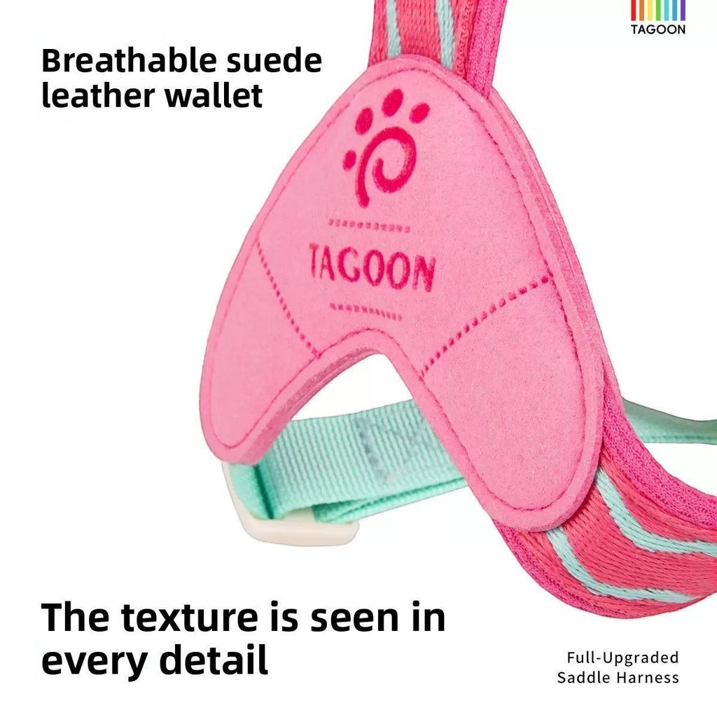 The Spoiled Pet Club Astor dog harness in rose pink with breathable suede leather detailing and durable straps