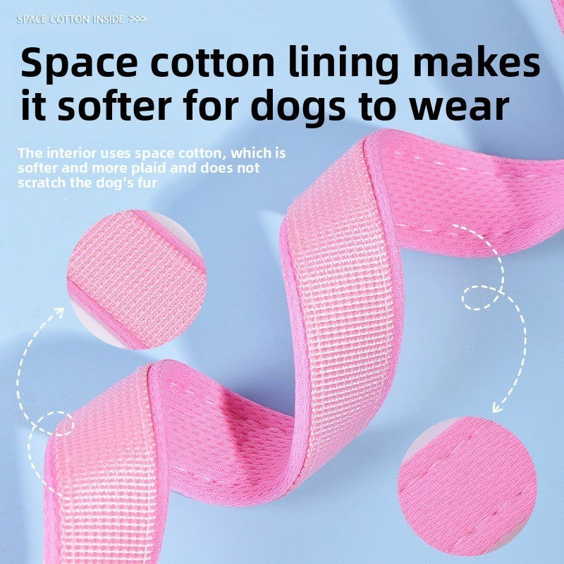 The Spoiled Pet Club Astor Heavy-Duty Collar in pink, made of soft polypropylene with a durable leash for dogs.