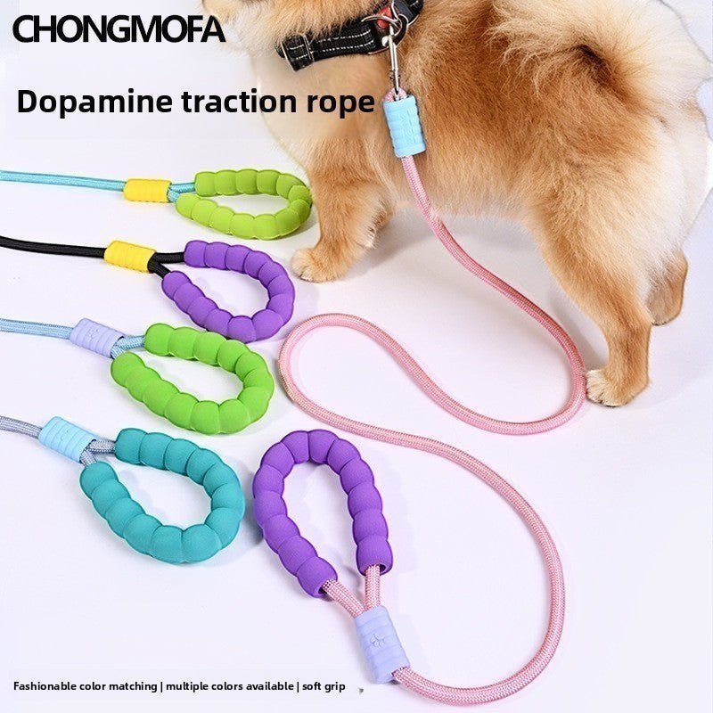 The Spoiled Pet Club Astor rope leash with soft, colorful foam handles for dogs and cats in various vibrant shades.