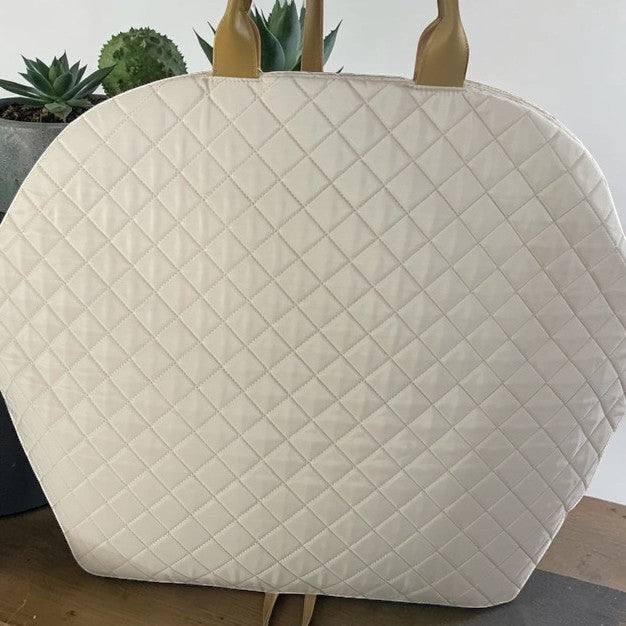 The Spoiled Pet Club beige quilted nylon pet carrier bag with comfortable handles for travel