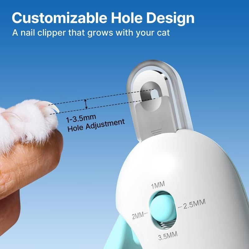 The Spoiled Pet Club adjustable cat nail clipper with customizable hole design for 1-3.5mm trimming.