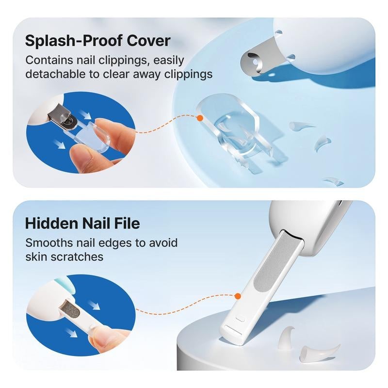The Spoiled Pet Club cat nail clipper with splash-proof cover and hidden nail file for precise trimming.