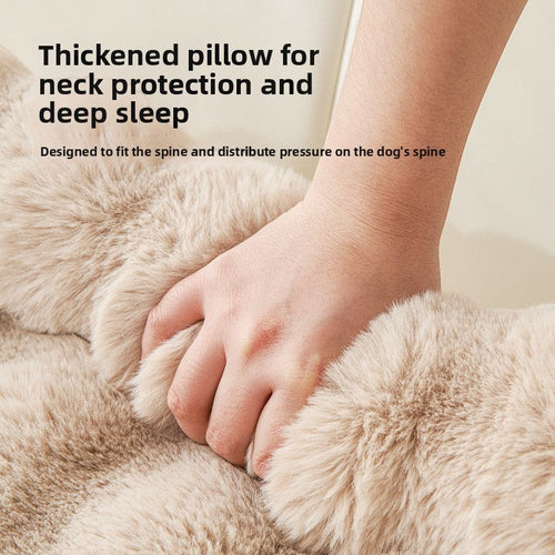 The Spoiled Pet Club Heavenly Paw Couch Nest in light beige plush, designed for neck protection and deep sleep.