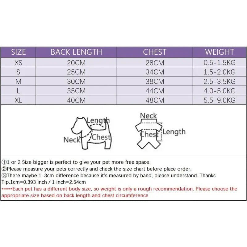 The Spoiled Pet Club Heritage Embroidered Knit Pullover size chart with neck, chest, and length measurements for dogs.