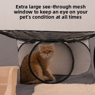 The Spoiled Pet Club gray pop-up cat tunnel and play tent with mesh windows and breathable fabric.
