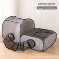 The Spoiled Pet Club gray cloth catio with mesh panels and a tunnel, perfect for indoor or outdoor play.