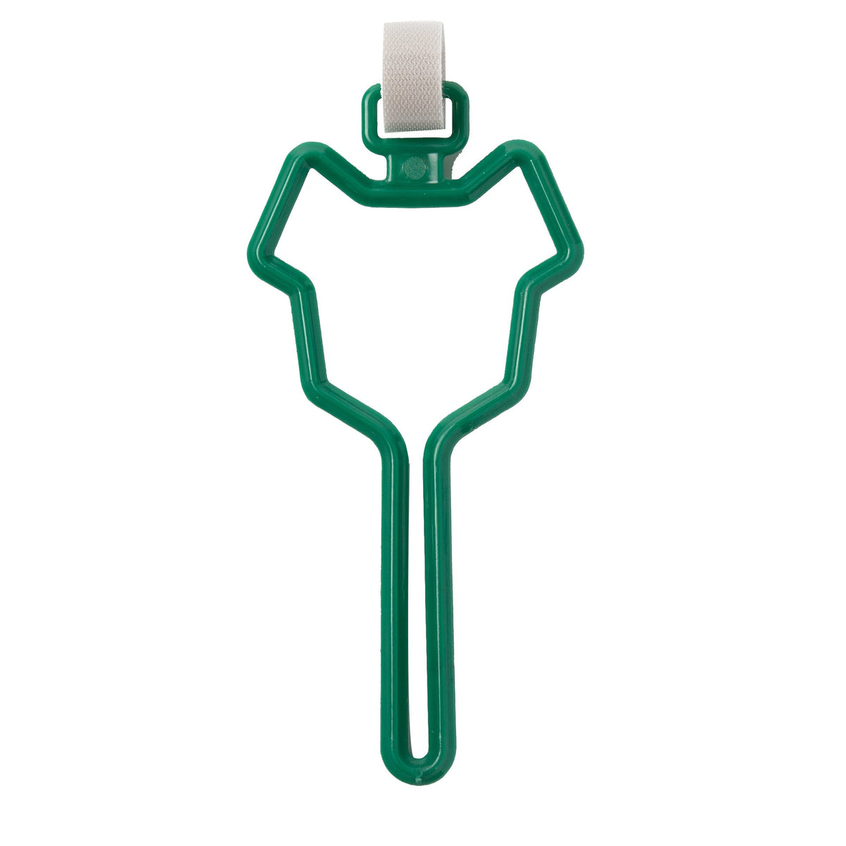 The Spoiled Pet Club green dog waste bag holder with an adjustable velcro strap for hands-free leash attachment.