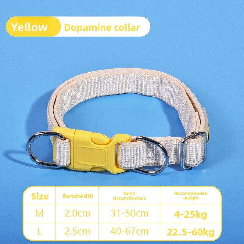 The Spoiled Pet Club Astor Heavy-Duty Collar in cream with a yellow buckle, made of polypropylene, adjustable for dogs.