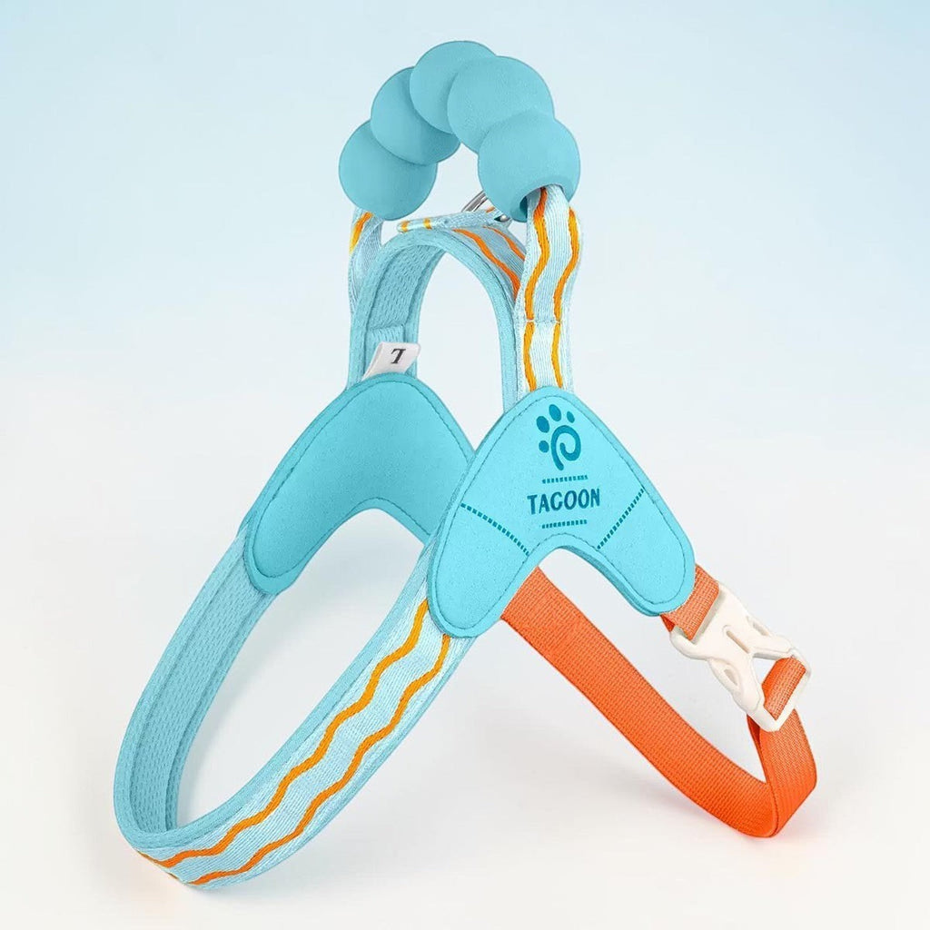 The Spoiled Pet Club lake blue dog harness with a cloud-shaped sponge handle and adjustable polypropylene straps