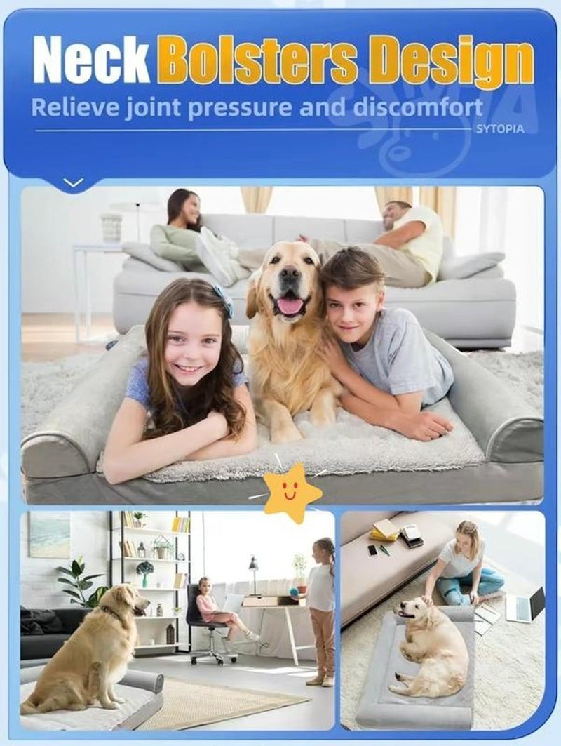 The Spoiled Pet Club Orthopedic Cloud Nap Bed with neck bolsters, grey plush, and orthopedic foam for ultimate comfort.