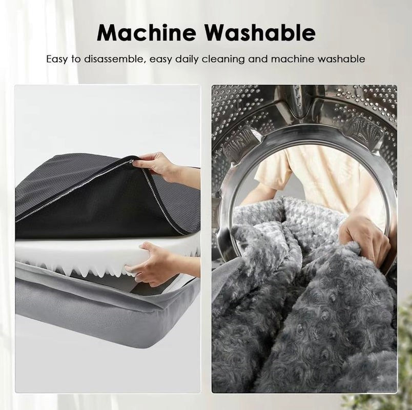 The Spoiled Pet Club Orthopedic Cloud Nap Bed with removable grey plush cover being washed.