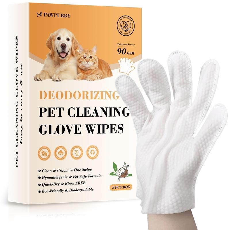 The Spoiled Pet Club Hypoallergenic Deodorizing Pet Cleaning Glove Wipes with natural ingredients for all pets.