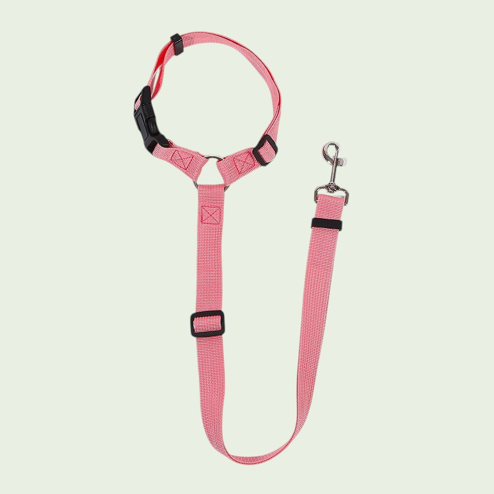 The Spoiled Pet Club pink nylon dog seat belt with adjustable strap and heavy-duty metal swivel clip for car safety