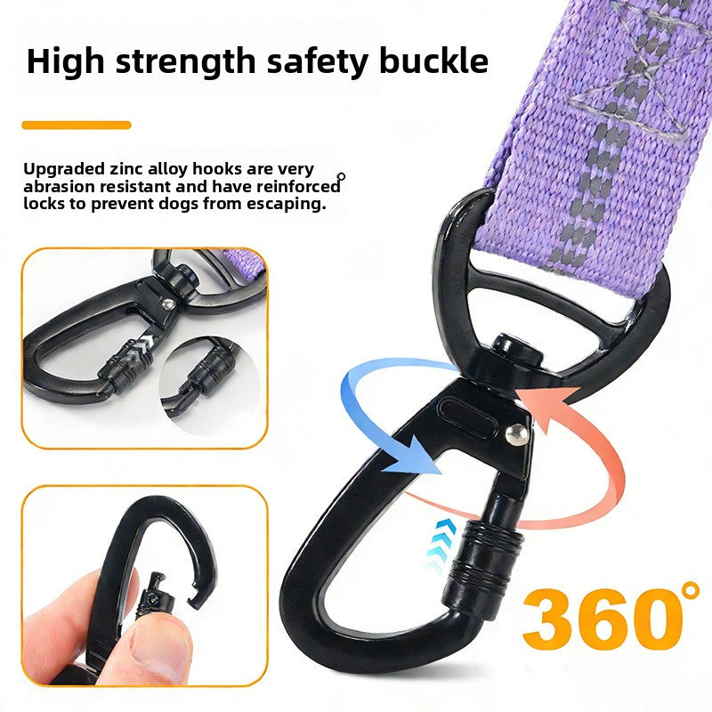 The Spoiled Pet Club purple polyester dog leash featuring a 360-degree rotating zinc alloy safety buckle