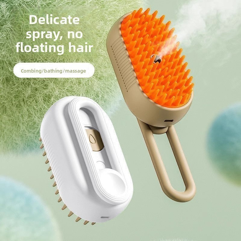 The Spoiled Pet Club Velvet Paw Spa Brush with silicone bristles and steam function for a bathing effect and massage.