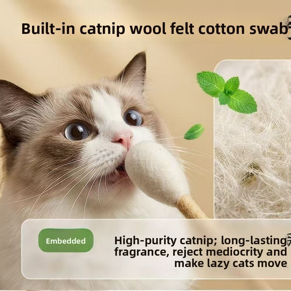 The Spoiled Pet Club cat playing with a natural wool felt Clubhouse cat toy infused with catnip