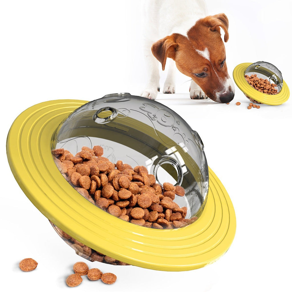 The Spoiled Pet Club yellow Nova Treat Dispenser with clear dome for interactive dog play and treat training