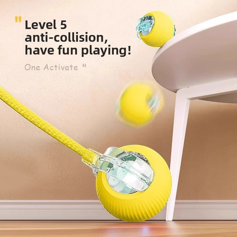 The Spoiled Pet Club interactive cream yellow silicone rolling ball toy with obstacle avoidance for dogs and cats