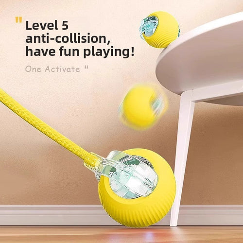 The Spoiled Pet Club interactive cream yellow silicone rolling ball toy with obstacle avoidance for dogs and cats